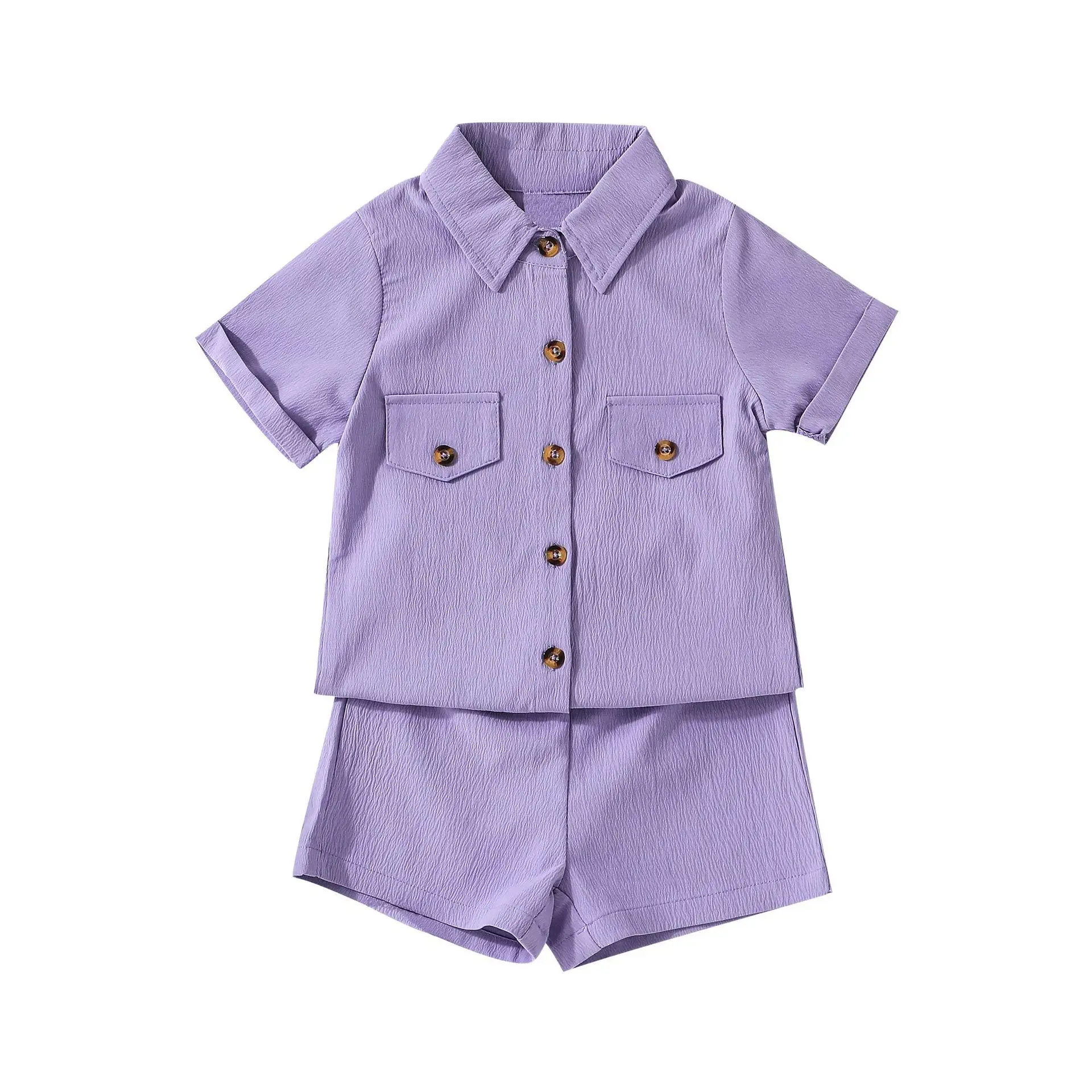 

Костюм для детей 4-7 лет, детская одежда с коротким рукавом, топ с лацканами для девочек, футболка + шорты, для отдыха из двух предметов