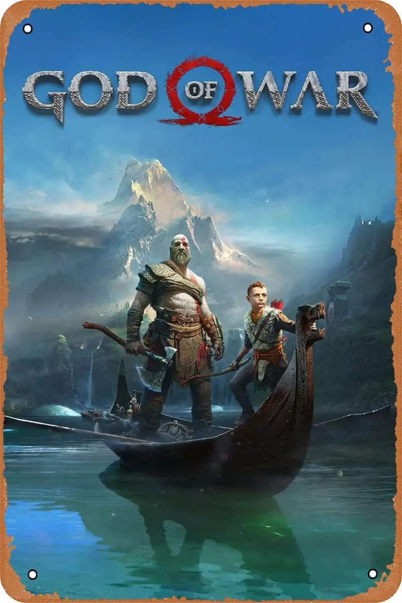 Плакат TirsShawl God of War Vdeo Game Sgn Vntage Настенный декор Металлический плакат 8x12 nch