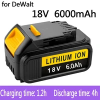 100 original for dewalt 18v 6000mah rechargeable power tools battery with led li ion replacement dcb205 dcb204 2 20v dcb206