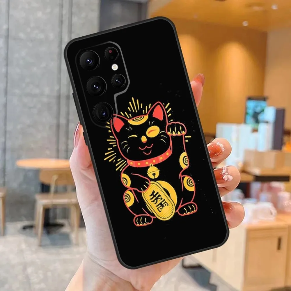 Чехол для телефона Maneki Neko Lucky Cat SamsungS23 S22 S21 S20 Ultra Pro S10 S30Plus S9 20lite Black Cover