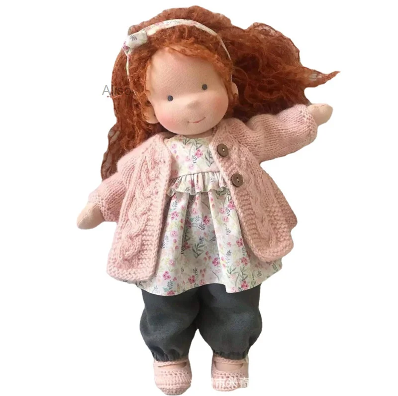 

30cm Girl Plush Doll Soft Stuffed Handmade Waldorf Doll Girl Felt Baby Doll With Golden Curly Hair Best Gift For Kid