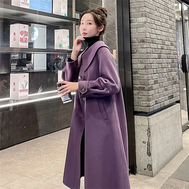 

Двустороннее кашемировое пальто для женщин на осень и зиму 2023, новое модное шерстяное пальто средней длины в западном стиле