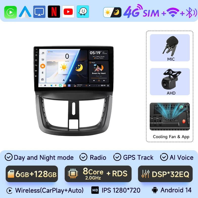 

JIUYIN TS18 Pro 6G + 256G для Peugeot 207 207CC 2006 - 2015 Автомагнитола видеопроигрыватели CarPlay Android Авто GPS No 2 din 2din DVD