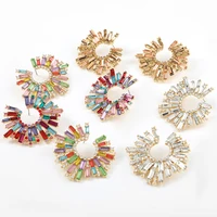 jijiawenhua new trend womens shiny rhinestone sun flower shape pendant earrings dinner party fashion jewelry accessories