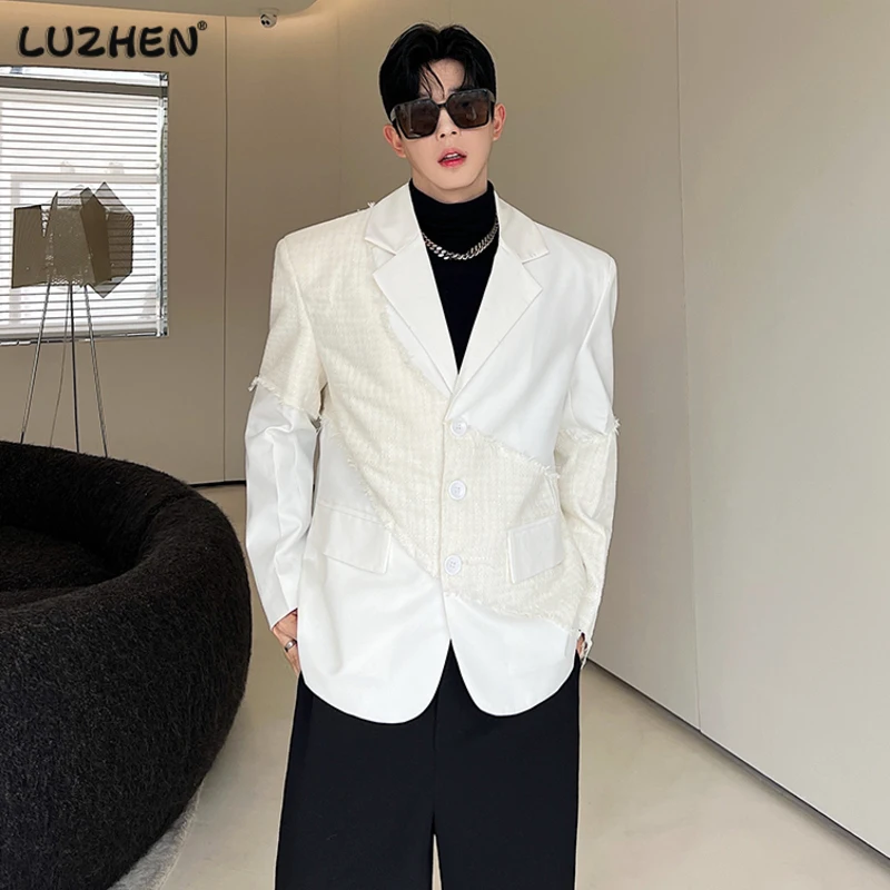 

LUZHEN тонкий мужской блейзер модный лоскутный дизайн кисточки повседневный костюм пальто корейский стиль трендовый мужской плечевой пиджак новый A0f9af
