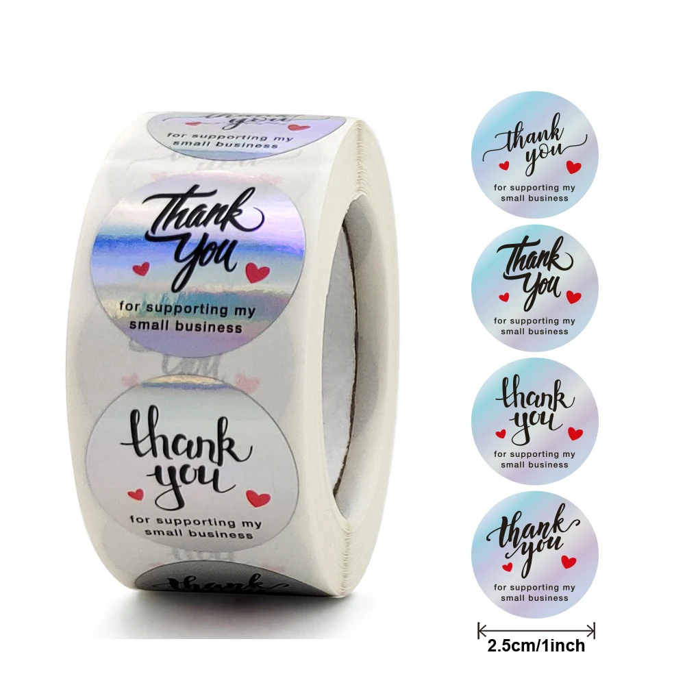 

100-500PCS Round Waterproof Art Paper Glitter Holographic Thank You Seal Stickers Self-adhesive Label Package Decoration Supply