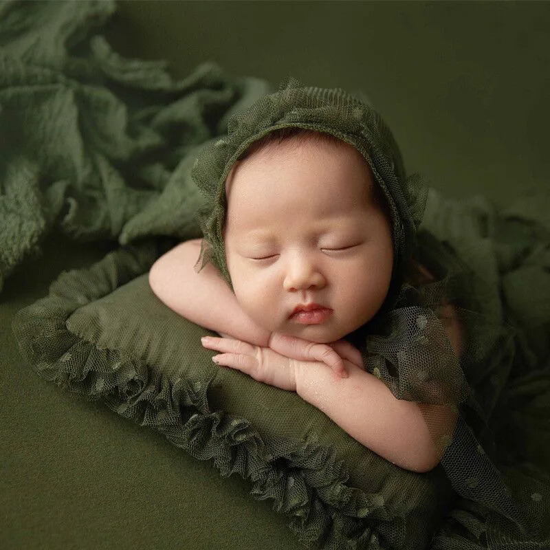 Newborn Photography Props Accessories Gauze Polka Dot Hat+Pillow 2Pcs/Set Studio Baby Girl Photograph Shoot Outfits Fotografia