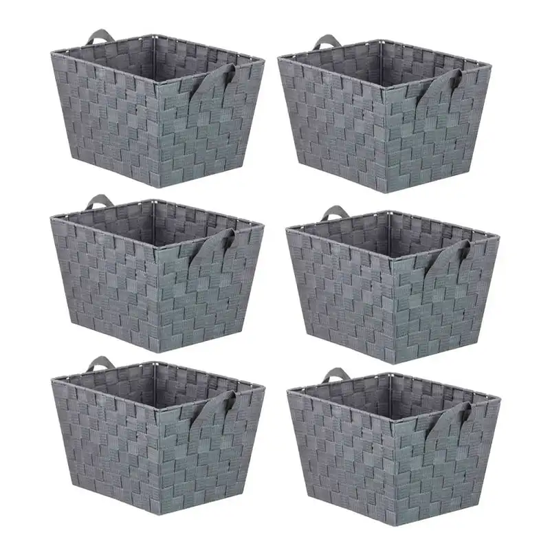 

Polyester Woven Strap Storage Bin With Handles, Grey (6 Pack)