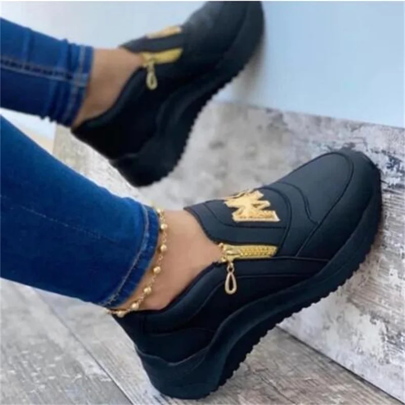 

Женские туфли из искусственной кожи 2022, на плоской платформе, на молнии, весенние, элегантные, Нескользящие