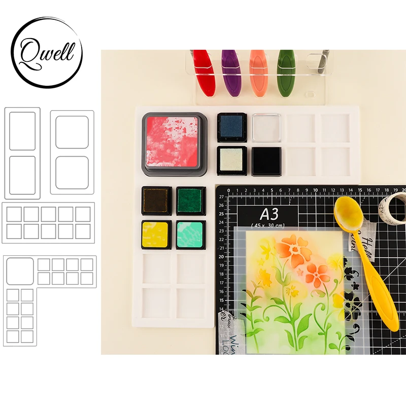 

QWELL Non-Slip Silicone Ink Pad Holder L-shape Rectangle Square Mini Ink Stand To Help Ink Pad Stay Craft Ink Transfer Blending