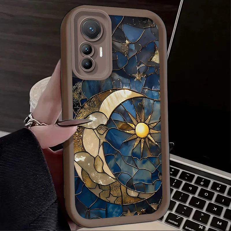 Чехол со стеклянным узором Sun Moon для Xiaomi Poco X7 X6 X5 X3 NFC F7 F6 F5 F3 M7 M6 Pro 4G 5G Mi 12 11 Lite NE 5G 13T 12T 11T 14T Pro (art.: 3920d11ca05cf) - 3920d11ca05cf