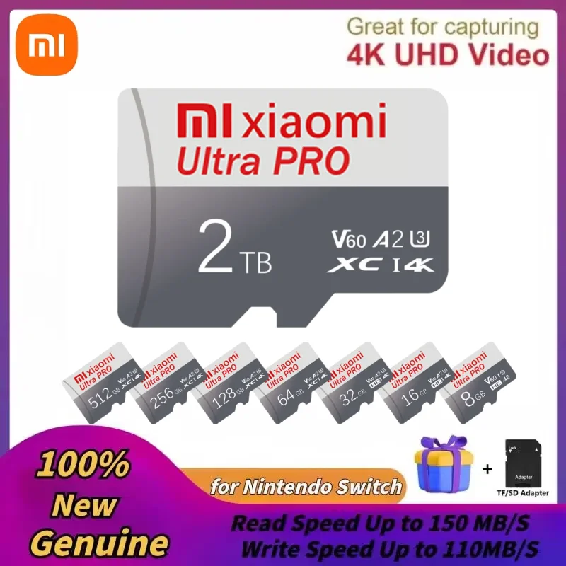 Xiaomi 2TB SD-карта памяти 1TB Mini 512 ГБ 256 A2 U3 Micro TF 128 Высокоскоростная TF-карта для Nintendo Switch