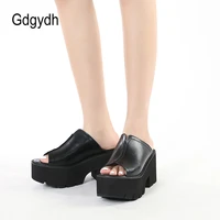 gdgydh summer mules heels for women open toe solid color chunky heel casual platform sandals leisure black slip on oversized