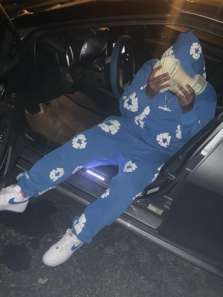 Уличная одежда с пенным принтом Y2K модный мужской костюм оверсайз в стиле ретро