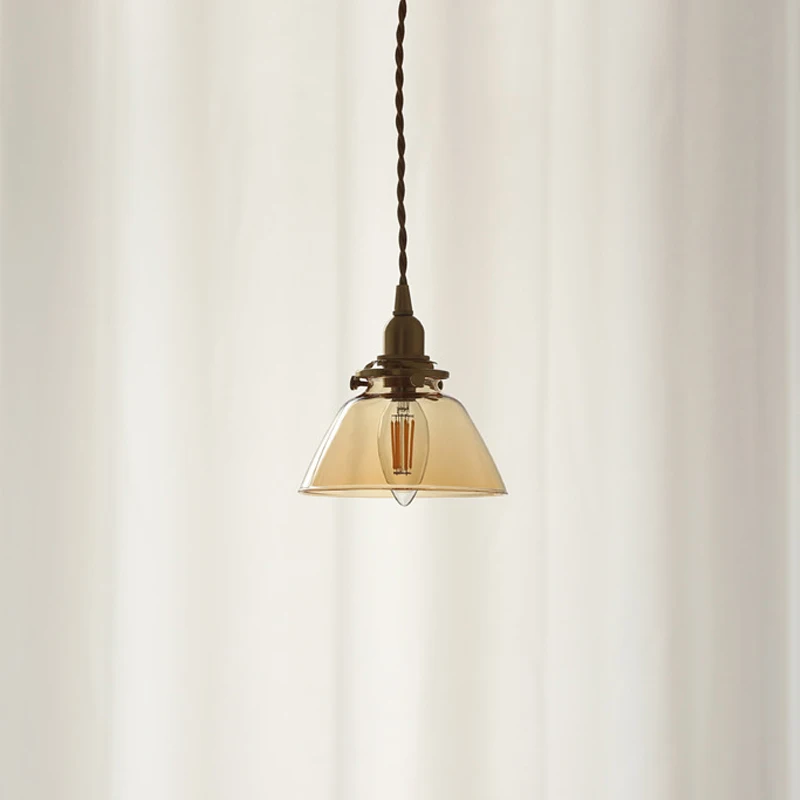 Стеклянный подвесной светильник в стиле ретро желтая латунная лампа для