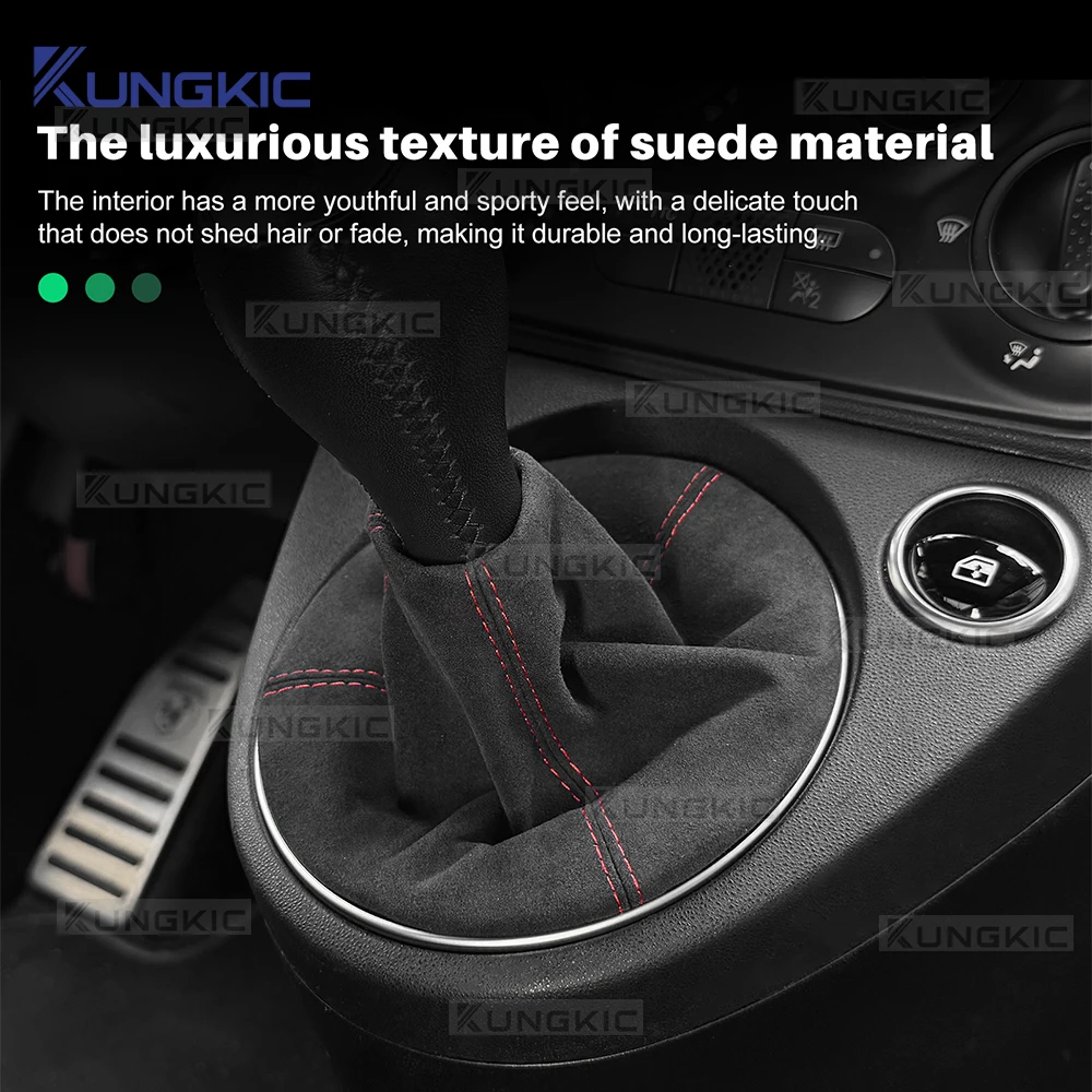 Фото Для Abarth 595 695 2016-2024, Fiat 500 2011-2024: замшевый чехол на ручку переключения передач (МКПП) №5