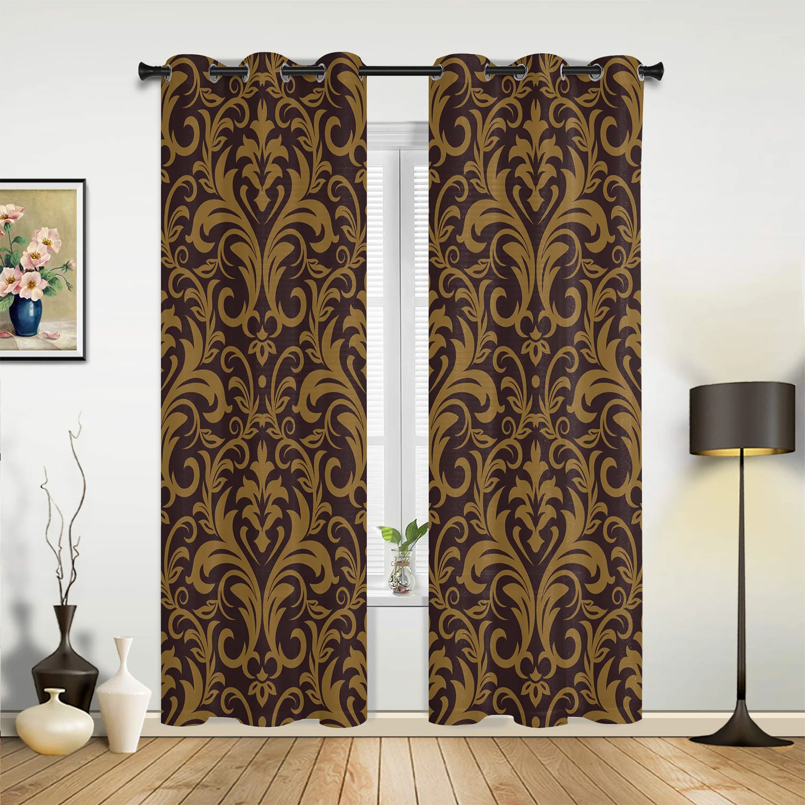 

Brown Arabian Flowers Retro Curtains for Bedroom Living Room Drapes Kitchen Children's Room Window Curtain Modern Home Decor