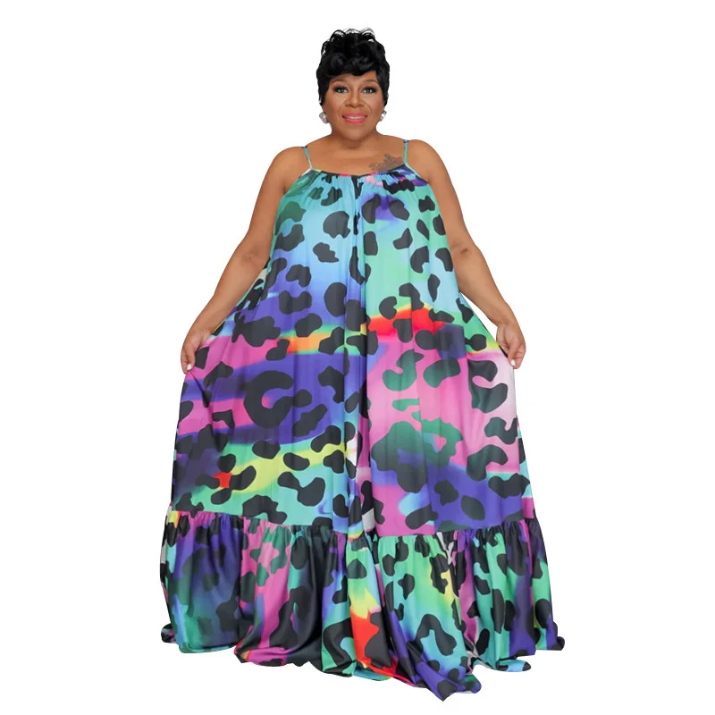 Plus Size 2023 Summer Clothes Women Fashion Printed Dresses Casual Halter Maxi Long Dress Beachwear Whol 3xl 4xl 5xl 6xl