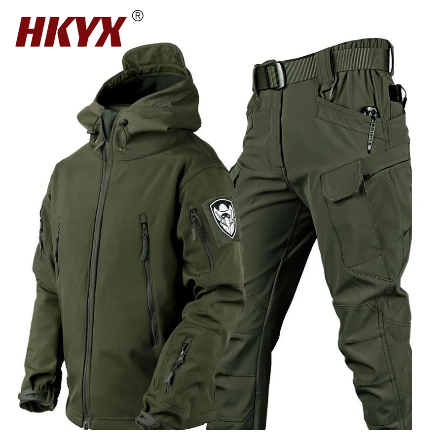 Купи Men's Outdoor Fleece-lined Tactical Suit Training Coat Training Pants Multi-Pocket Windproof Coat Hoodie Camping Camouflage Suit за 2,377 рублей в магазине AliExpress