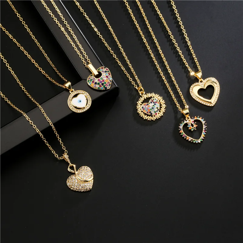 

Evil Blue Eye Rhinestone Necklace Pendant Heart Gold Long Chain Crystal Fashion Jewelry Necklace Gift Punk Women Party Wholesale