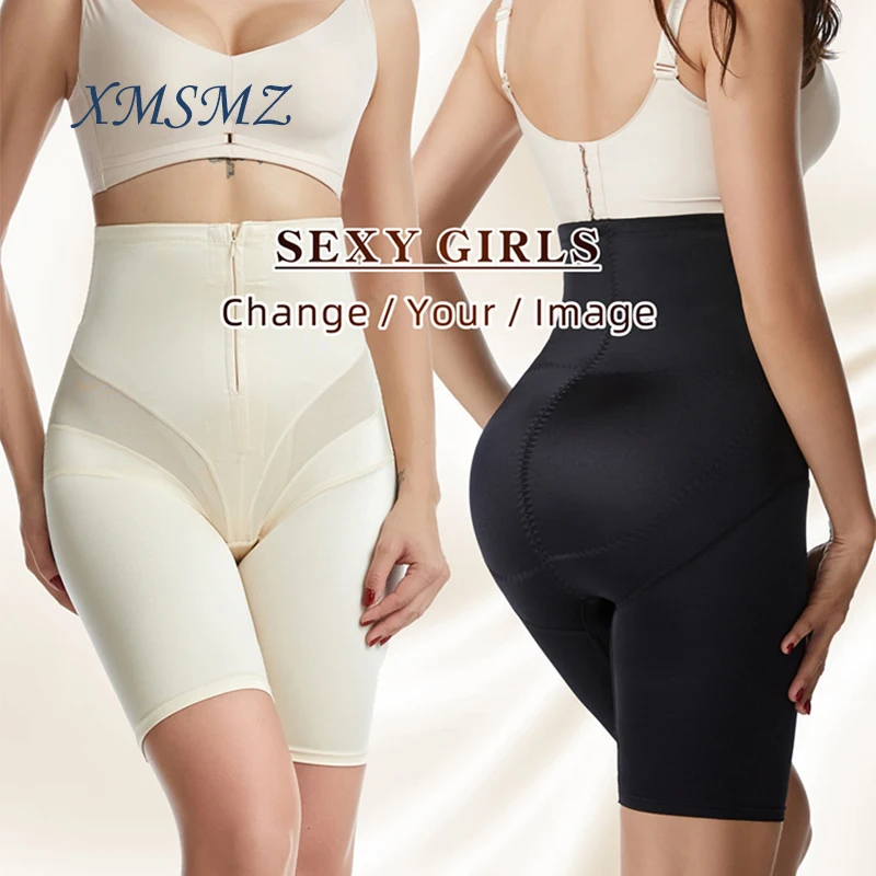 

XMSMZ Women's High Waist Body Sculpting Boxer Abdominal Pants Zip Breasted Butt Lifting Panties Waist Trainer Body Shaper Corset