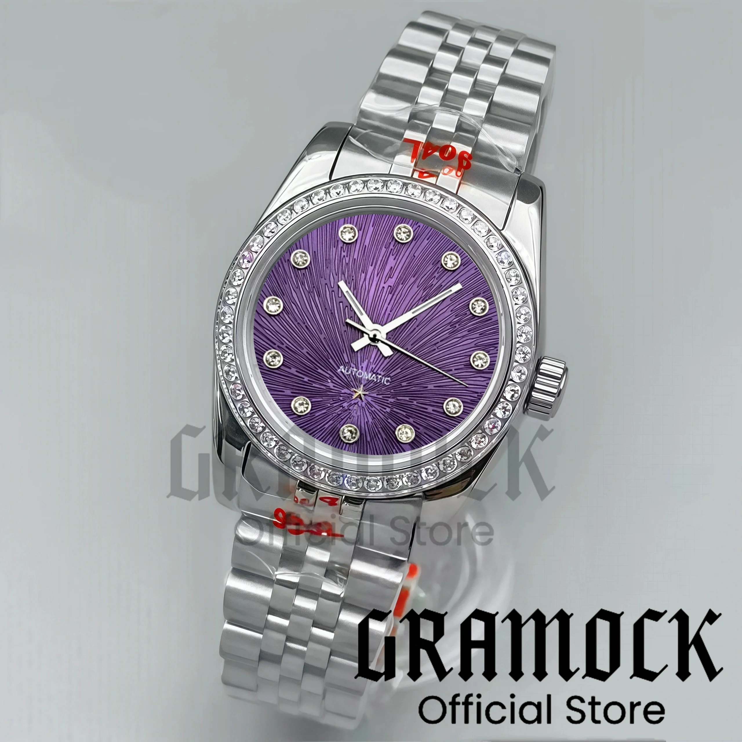Фото Gramock 31 мм модные женские наручные часы NH05 автоматические часы De Ville с бриллиантовым индексом звезды декоративный циферблат серебряные стальные женские часы №1
