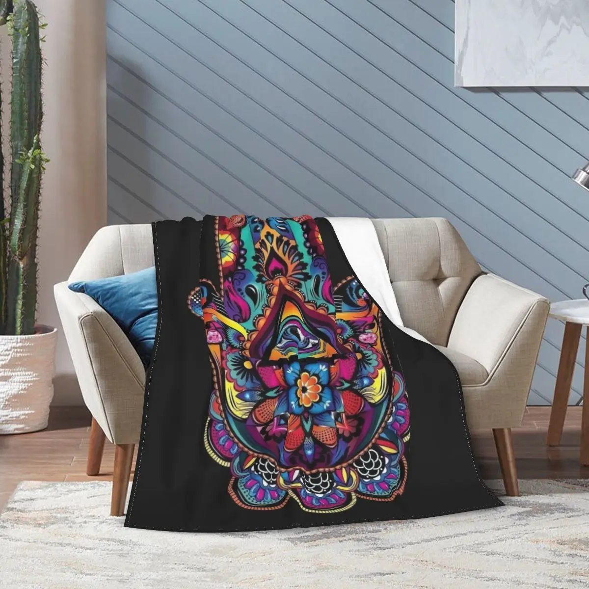 

Mandala Hamsa Art Flannel Fleece Blanket For Kids Teens Adults Soft Cozy Warm Fuzzy