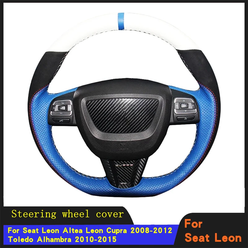 

Car Steering Wheel Cover Braid Wearable Genuine Leather For Seat Leon 2009 2010 2011 2012 Volant Auto Funda Volante