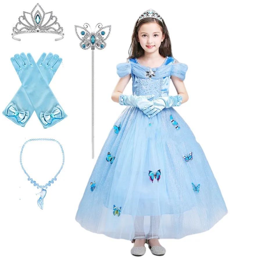 

Children Cinderella Dressed Children Princess Role Play Layered Costumes Little Girls Summer Party Vestidos Birthday Dresses