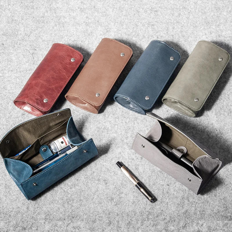 Lewhisper Designer  Ins Style Leather Original Multifunctional Large Capacity Versatile Pen Bag Pen Case