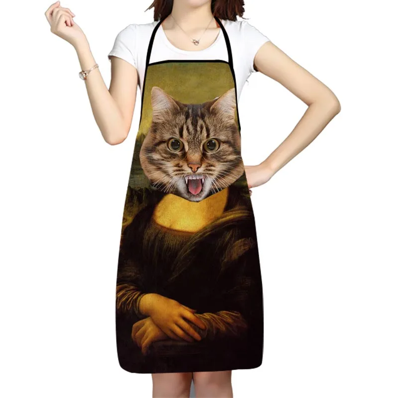 

Кухонные фартуки для выпечки с забавным котом, домашняя уборка, ткань Оксфорд для женщин и мужчин, домашний фартук 50x75 см, 68x95 см 9,19
