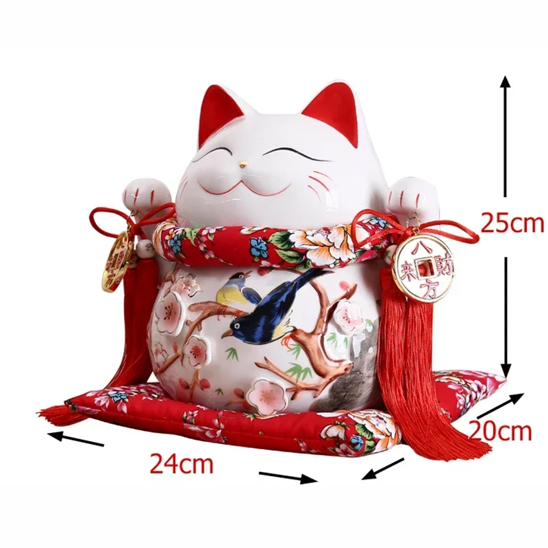 10-дюймовая красная керамическая копилка Manaki Neko Feng Shui Decor Lucky Cat Beckoning