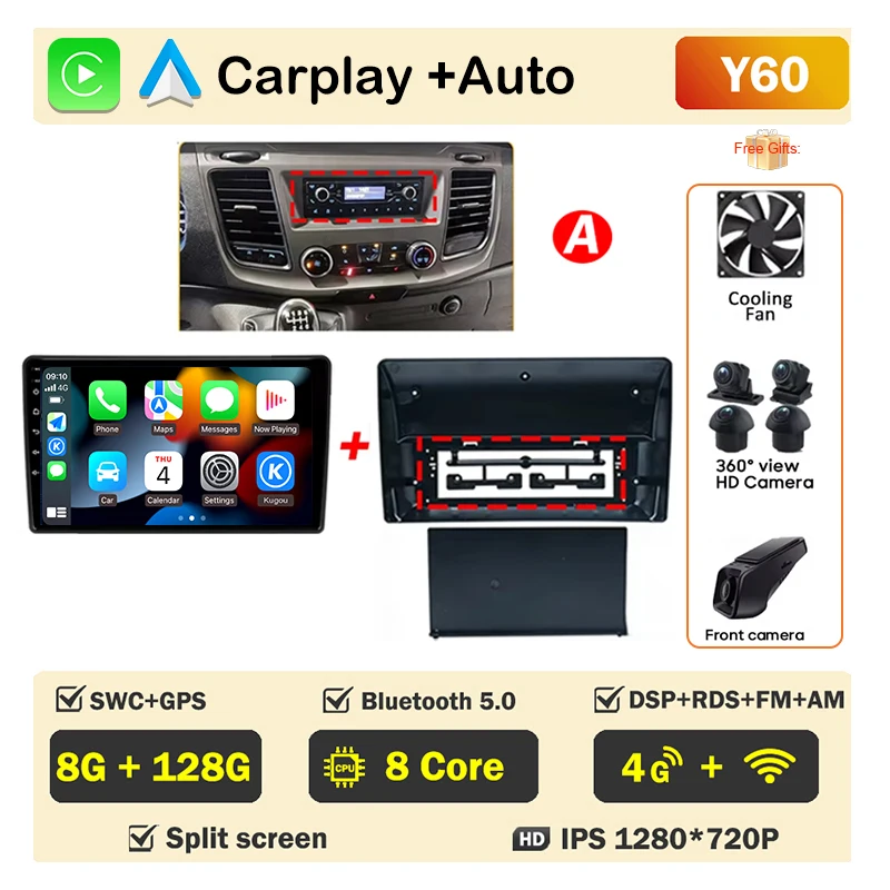 

Автомагнитола Android для Ford Transit Custom 350 Transit V363 2020-2022, мультимедийный видеоплеер, навигация GPS, без 2DIN головного устройства