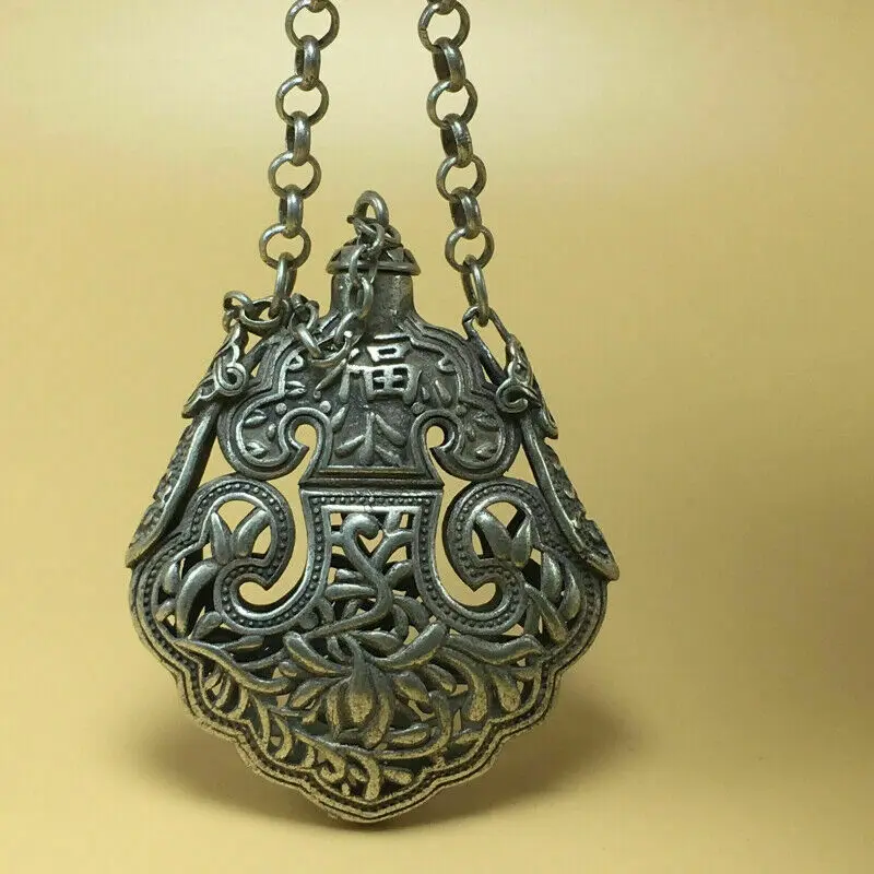 

Chinese Tibetan Silver Old Copper Hand Carved Statue Snuff Bottle 57G