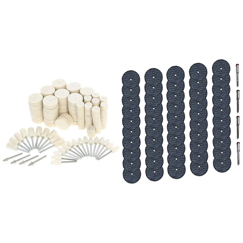 

50Pcs 32Mm Fiberglass Reinforced Cutting Disc Cut Off Wheel & 129PCS Felt Polishing Wheel Set Buffing Grinding Pad