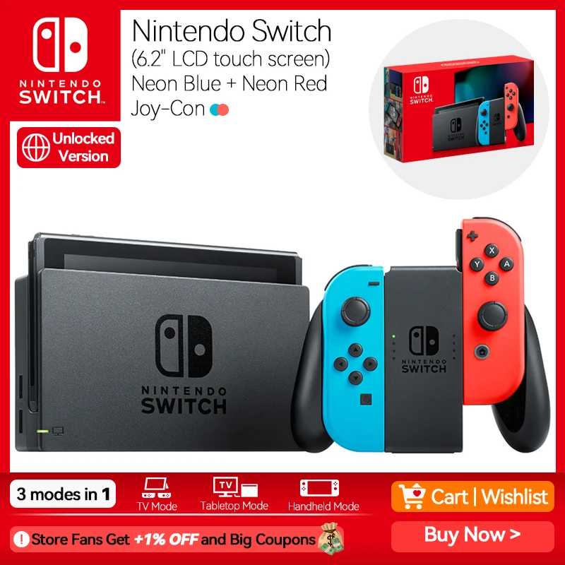 Переключатель Nintendo с 2 5-дюймовым сенсорным ЖК-дисплеем Joy Con 32 ГБ 6 2-9 часов работы