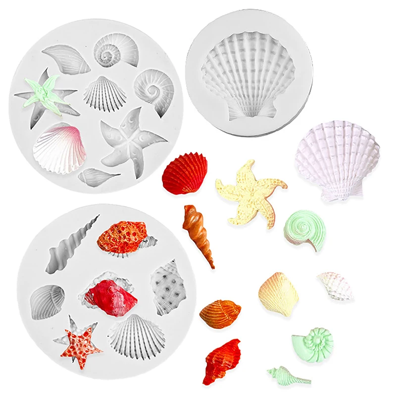 3PCS Ocean Themed Cake Decoration With Silicone Mold Conch Starfish Coral Baking Chocolate Candy Polymer Production
