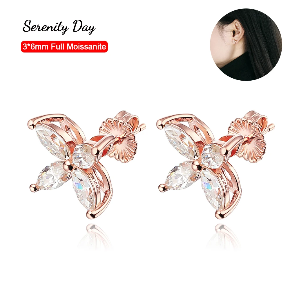 

Serenity Day D Color 4 Stones 3*6mm Horse Eye Cutting Moissanite Earrings For Women S925 Sterling Silver Stud Ear Fine Jewelry