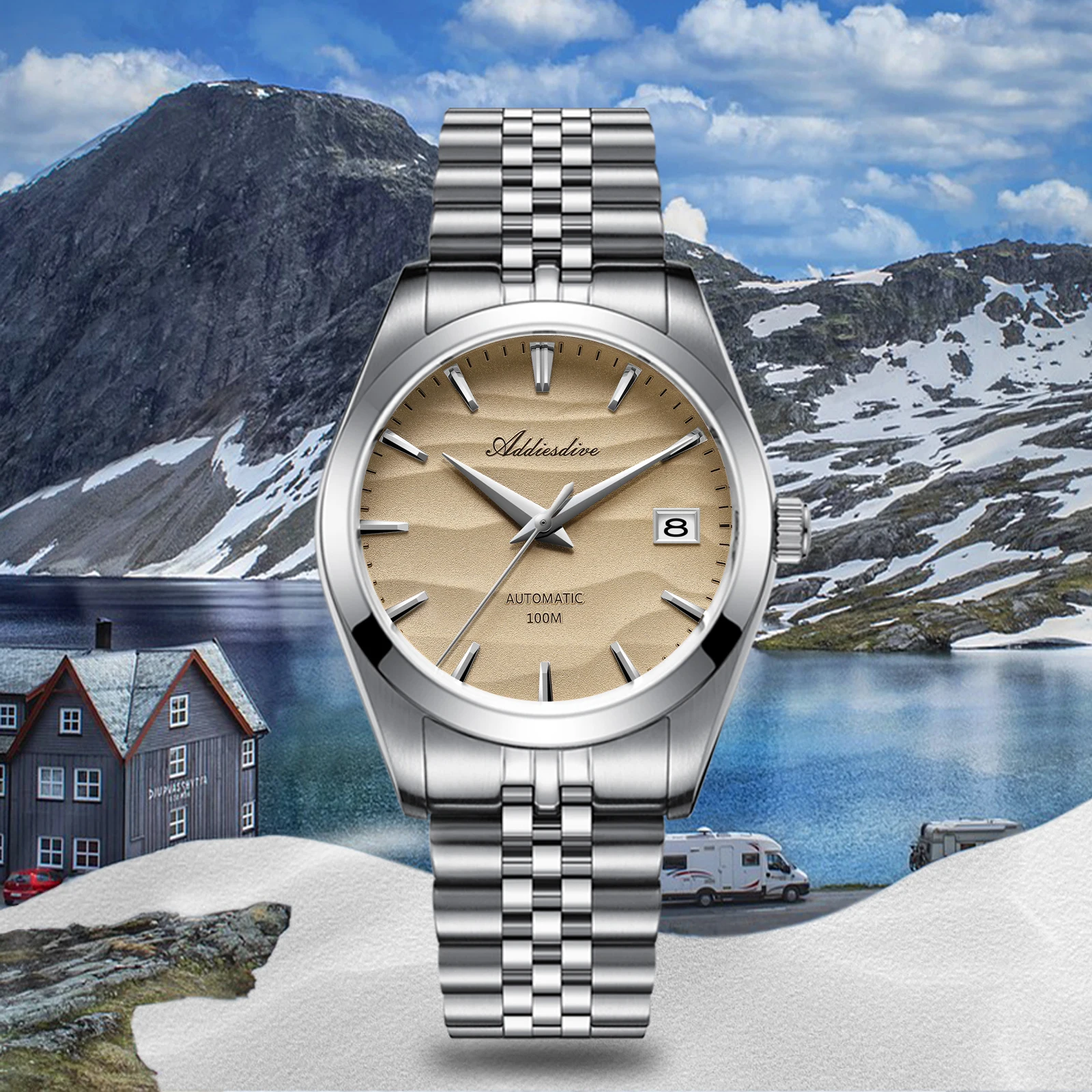 Фото ADDIESDIVE НОВЫЕ автоматические часы с песочным циферблатом AD2059 reloj hombre NH35A Водонепроницаемые механические часы из нержавеющей стали с сапфировым стеклом №4