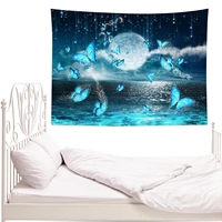 fancy butterfly starry tapestry aesthetic tapestry wall art decor full moon over ocean wall tapestries psychedelic decorations