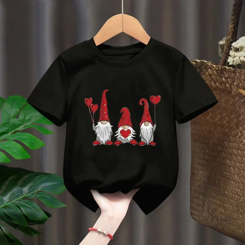 Christmas Santa Elk Short-sleeved Children's Round Neck T-shirt Casual Cartoon Red Men's and Women's Tops Harajuku