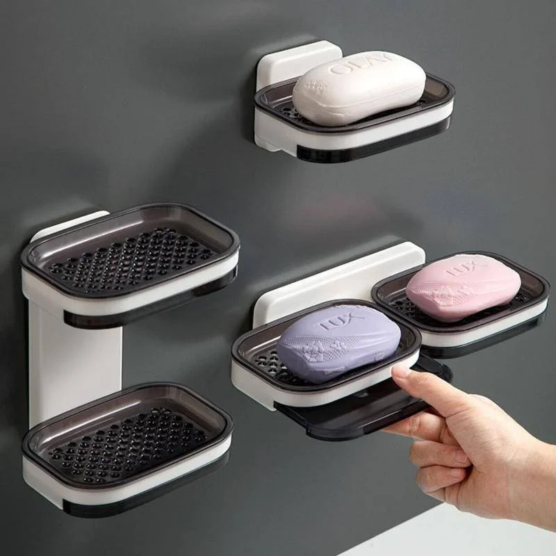 

Soap Dish Double Layer Strong Suction Cup Wall Mounted NO-Drilling Self Draining Removable Waterproof Soap Sponge Holder