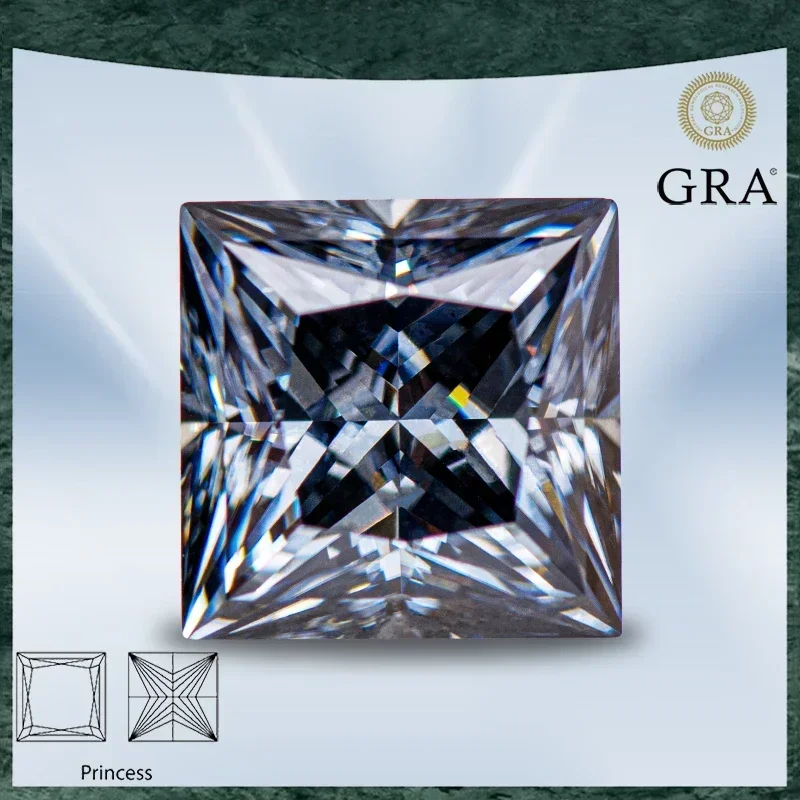 Муассанит серый цвет огранка принцессы VVS1 с сертификатом GRA для подвесок из