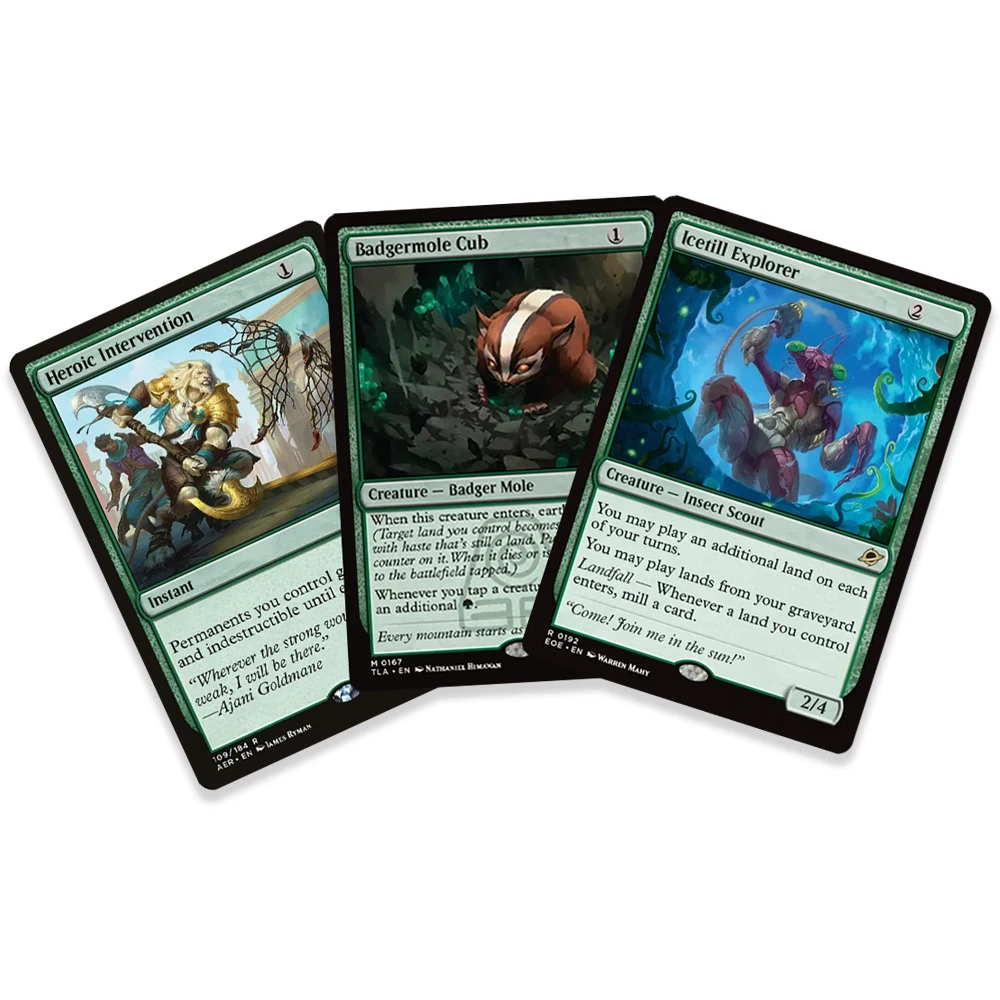 Фото Коллекционные карты TCG: Редкие магические голографические карты Badgermole Cub/Heroic Intervention/Icetill Explorer – Игрушки для мальчиков, праздничные подарки №2
