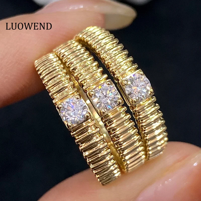 Кольца LUOWEND из желтого золота 18 карат, кольца с натуральными бриллиантами, модные атласные обручальные кольца, Женские Ювелирные изделия для помолвки на заказ