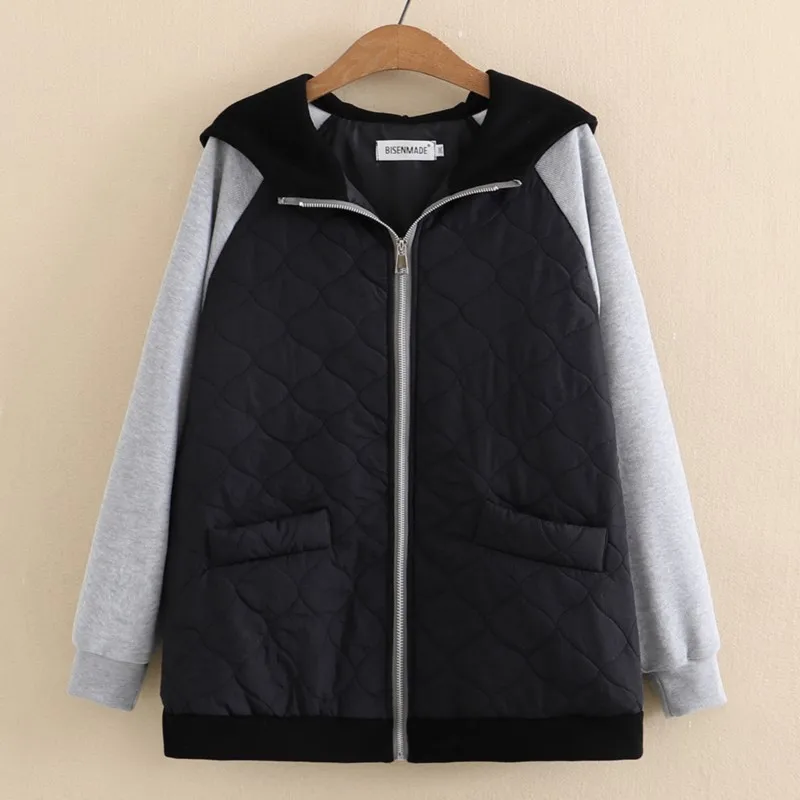 

5XL Fall Winter Parka Plus Size Women's Clothing Long Sleeved Hoodies Cotton Padded Coat Loose Casual Hooded Splice Warm Jacket