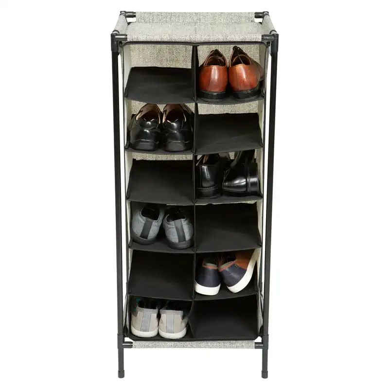 

6-Tier 12-Pair Shoe Organizer in Black Nonwoven Fabric