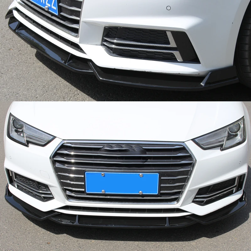 Фото Черный передний бампер с принтом из углеродного волокна, спойлер для Audi A4 B9 8W2, предварительно фейслифрованные модели S Line и Base 2016-2018 №2