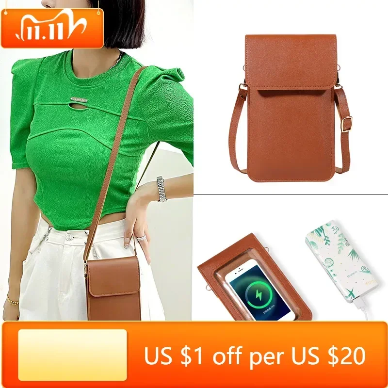 

Женская сумка для телефона, сумка через плечо, кошелек для сотового телефона с сенсорным экраном, сумка через плечо из искусственной кожи, сумочка, держатель для карт, сумка-мессенджер