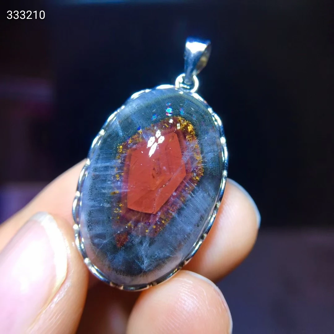

Natural Auralite 23 Cacoxenite Red Rutilated Quartz Pendant Necklace 26.7/17.3mm Oval Ball Women Men Necklace AAAAA